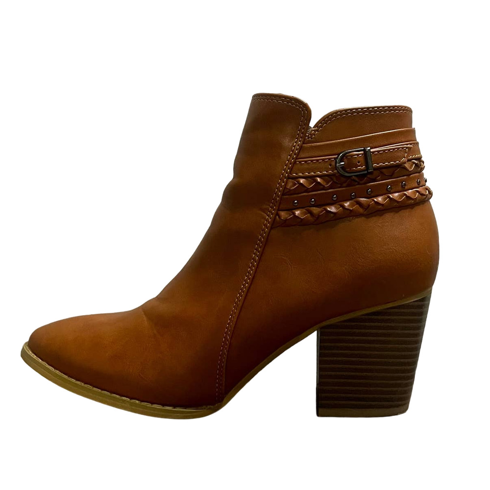 Brown Faux Leather Heeled Ankle Boots Women's 7.5
